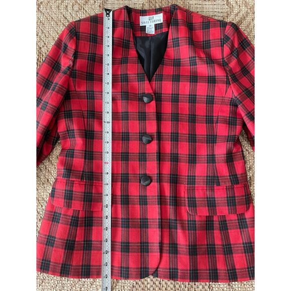 Vintage Red SWEETBRIAR tartan plaid blazer SZ 10 80s / 90s - Picture 8 of 8